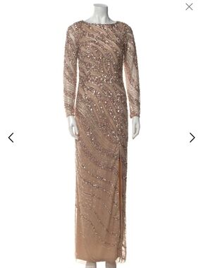 Aidan Mattox Rose Gold Sequin Long Sleeve Evening Gown